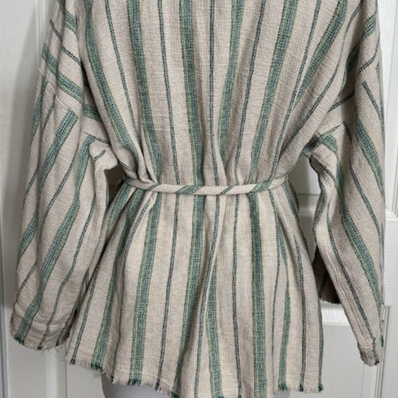 Zara Woman Cotton The Beth Rustic Kimono Jacket Striped Pockets Tie Belt Size S - Picture 7 of 16